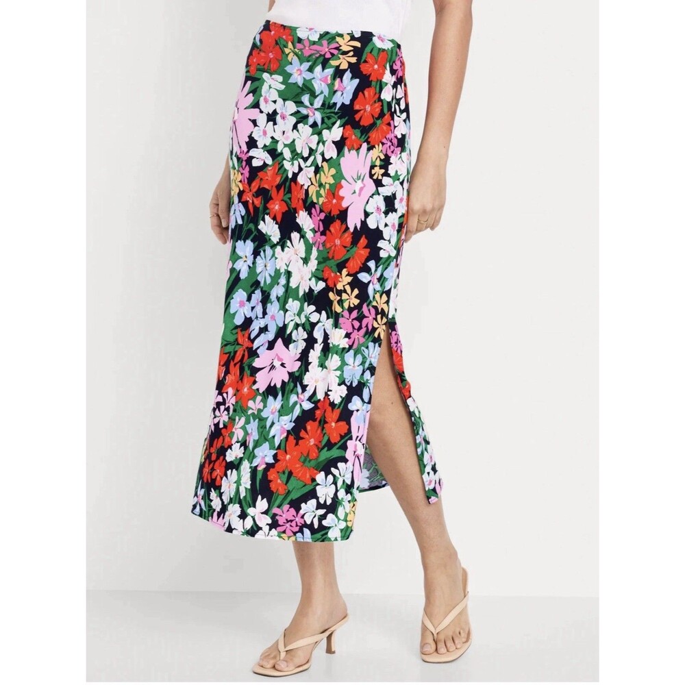 Old Navy Floral Crepe Midi Skirt Size Small High Waist Pull On Vacation Resort - Picture 2 of 9